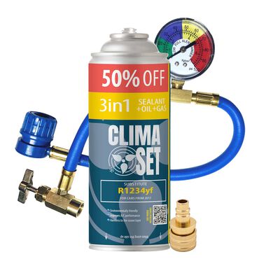 CLIMASET_Gaz do klimatyzacji ClimaSet 3w1 R1234yf 470 g, z przewodem z manometrem i adapterem R1234yf_1