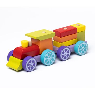 CUBIKA_Zabawka drewniany pociąg, lokomotywa i 2 wagony_1