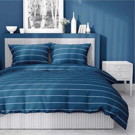 Pościel satynowa 220 x 200 cm Home Satin, prążki denim