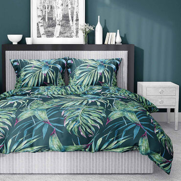 HOME SATIN_Pościel satynowa Home Satin, zielona monstera_1