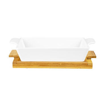 FLORINA_Naczynie ceramiczne Modeno, prostokątne 31 cm, białe, na podstawce_1