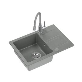 Zlewozmywak granitowy SHORT, z baterią GUM, szary, 620 x 440 x 175 mm