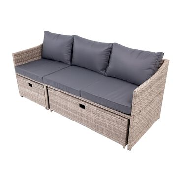 Sofa ogrodowa Jumi, z technorattanu, 2 podnóżki, szara