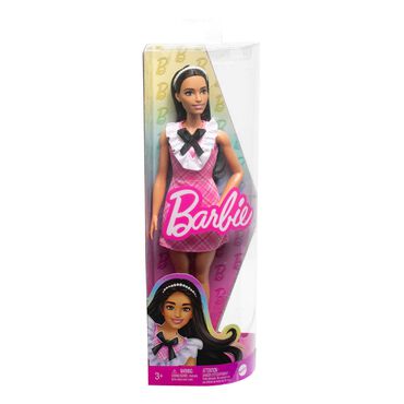 BARBIE_Lalka Barbie Fashionistas, sukienka różowa w kratkę, z opaską_1