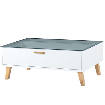 Stolik kawowy 90 x 35 x 60 cm Frisk, z przeszklonym blatem, biały