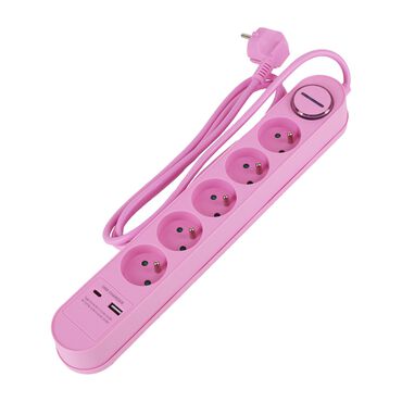 HYKKER_Listwa zasilająca Hykker, z USB, 1,5 m, 5 gniazd, różowa_1