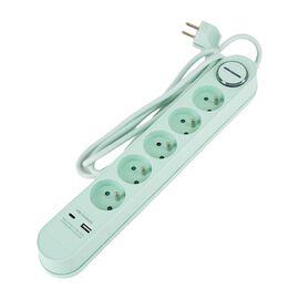 Listwa zasilająca Hykker, z USB, 1,5 m, 5 gniazd, zielona