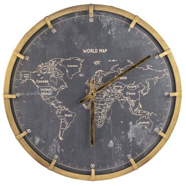 Tajemniczy Ogród_Zegar ścienny metalowy, 58 cm, mapa świata, czarny_1