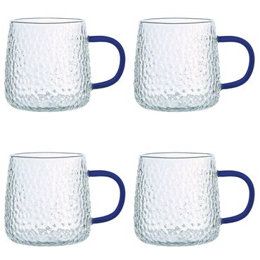 MG HOME_Szklanki żłobione MG Home Deco, 4 sztuki, 350 ml, z granatowym uchem_1