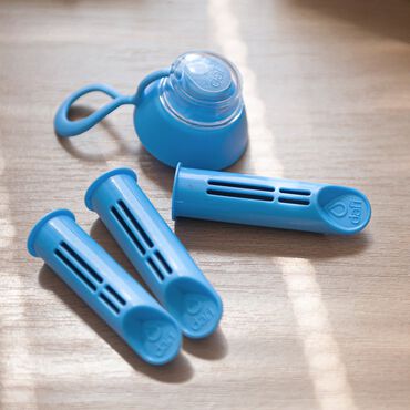 Zestaw 3 filtrów do butelki filtrującej, niebieskie + zakrętka