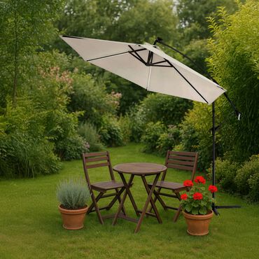 Parasol ogrodowy Black Forest, 3 m, na wysięgniku, z podstawą, beżowy