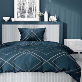Pościel satynowa 140 x 200 cm Home Satin, granatowa z geometrycznym wzorem