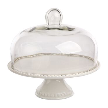 ALTOM DESIGN_Porcelanowa patera do tortu Altom Regular, 27,5 x 26 cm, z pokrywką szklaną, kremowa_1