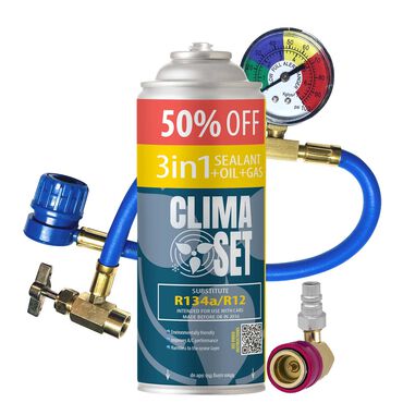 CLIMASET_Gaz do klimatyzacji ClimaSet 3w1 R134a 626 g, z przewodem z manometrem i adapterem HP/LP_1