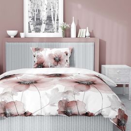 Pościel satynowa 140 x 200 cm Home Satin, pudroworóżowa w duże kwiaty