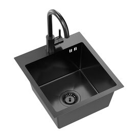 Zlewozmywak stalowy Mini Basic z baterią, czarny, 400 x 450 x 200 mm