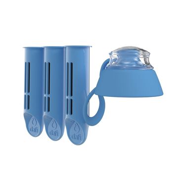 Zestaw 3 filtrów do butelki filtrującej, niebieskie + zakrętka