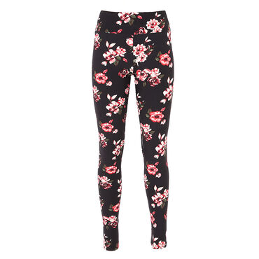MORAJ_Legginsy damskie, czarne z kwiecistym wzorem, L/XL, z wysokim stanem_1