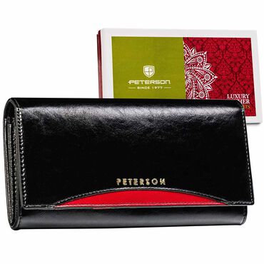 Peterson_Duży czarno-czerwony portfel damski z ochroną kart RFID Peterson, 9,5 x 18,5 x 3 cm, na zatrzask_1