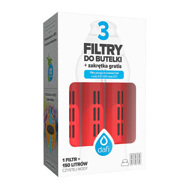 zestaw 3 filtrów do butelki Dafi Soft, czerwone + zakrętka