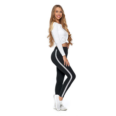 Legginsy damskie, czarne ze srebrnym paskiem, rozmiar XXL