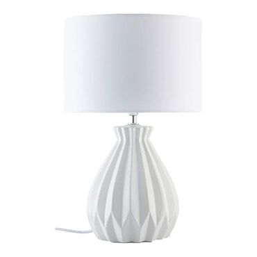 KONSIMO_Lampa stołowa z abażurem Fabo 40 cm, ceramiczna podstawa, biała_1
