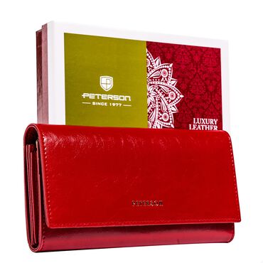 Peterson_Duży czerwony portfel damski z ochroną kart RFID Peterson, 9,5 x 18,5 x 3 cm, na zatrzask_1