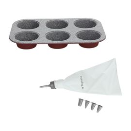 Forma na 6 muffinów Tognana Sweet Cherry, z rękawem do dekoracji, bordowa