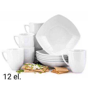 KONSIMO_Zestaw śniadaniowy z porcelany na 6 osób Carlina, 12 elementów, biały_1