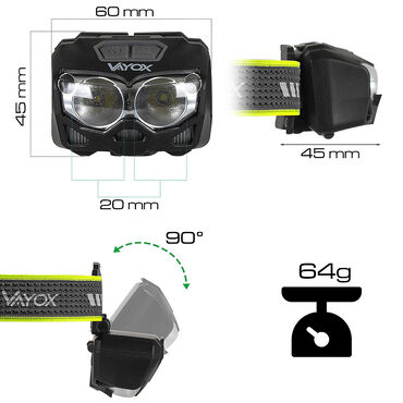 Latarka czołowa Vayox Pro VA0078, 500 lm, hybrydowa