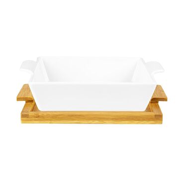 FLORINA_Naczynie ceramiczne Modeno, kwadratowe 26 cm, białe, na podstawce_1