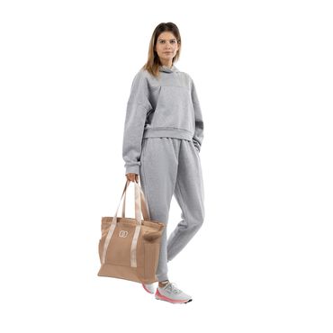 Duża torba materiałowa shopper, beżowa