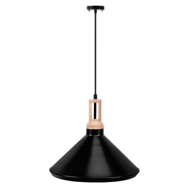 KONSIMO_Lampa wisząca Trian, 35 cm, czarna z drewnianą wstawką_1