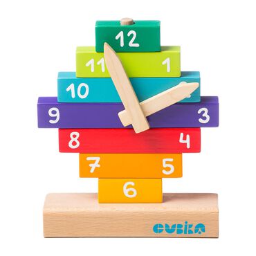 CUBIKA_Kolorowy zegar Cubika, drewniany, 10 elementów_1