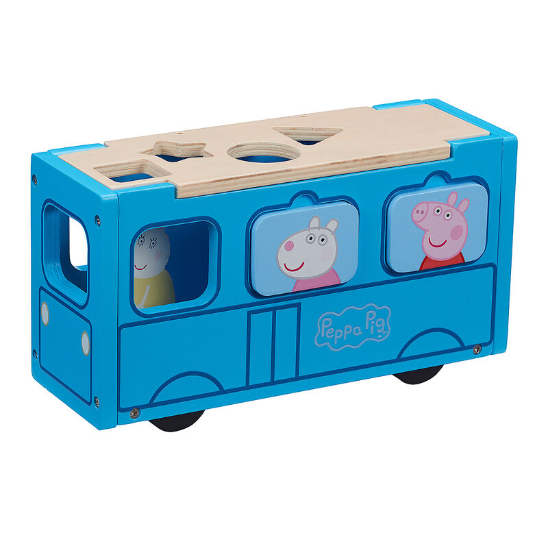Zestaw drewniany autobus z figurką Peppa, sorter kształtów
