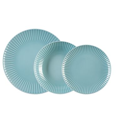 LUBIANA_Zestaw talerzy dla 6 osób Daisy, Porcelana, turkusowe, 18 elementów_1