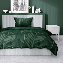 Pościel satynowa 140 x 200 cm Home Satin, zielona w liście