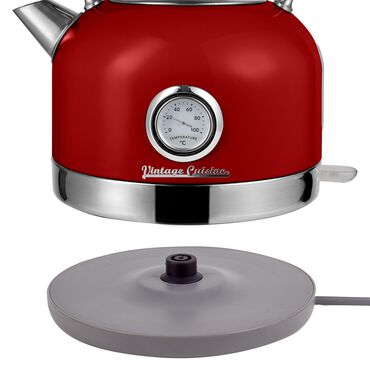 Czajnik elektryczny stalowy Vintage Cuisine, 1,7 l, 2200 W, z termometrem, czerwony