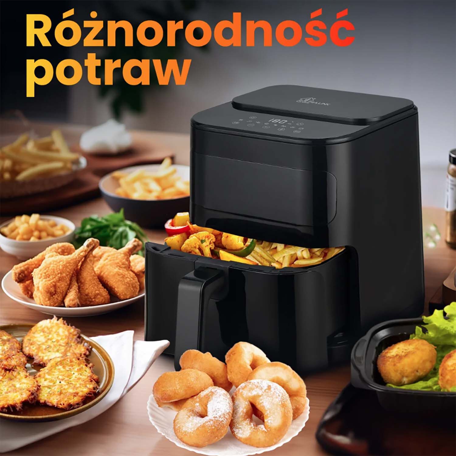 Frytkownica beztłuszczowa Extralink Home SJ-520, 1600 W, 5,2 l, czarna |  home.biedronka.pl