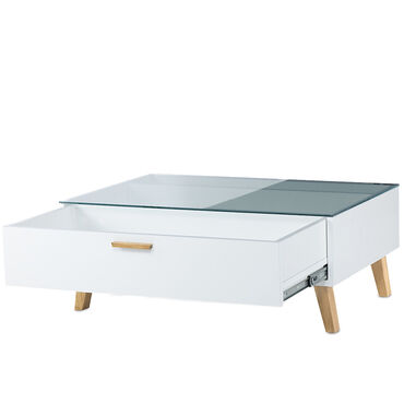 Stolik kawowy 90 x 35 x 60 cm Frisk, z przeszklonym blatem, biały