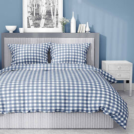 Pościel satynowa 220 x 200 cm Home Satin, niebieska krata
