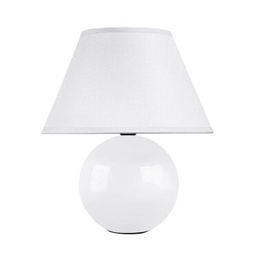 KONSIMO_Lampa stołowa z abażurem Hular 27 cm, ceramiczna podstawa, biała_1