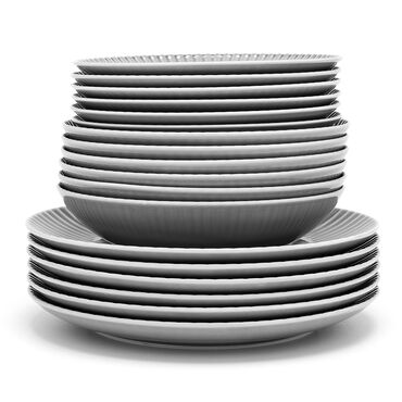LUBIANA_Zestaw talerzy dla 6 osób Daisy, porcelana, szare, 18 elementów_2