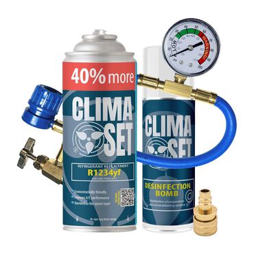 CLIMASET_Gaz do klimatyzacji ClimaSet R1234yf 470 g, z przewodem z manometrem, adapterem R1234yf i odświeżaczem do klimatyzacji_1