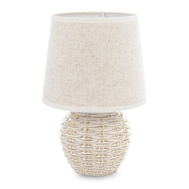 LAMPKA STOŁOWA NOCNA Z ABAŻUREM, CERAMICZNA PODSTAWA, KREMOWA1