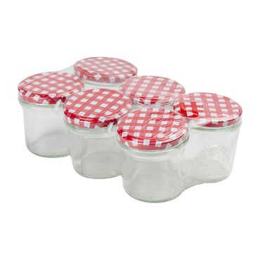 FLORINA_Słoik 165 ml z metalową nakrętką Florina, 6 szt., czerwona kratka_1