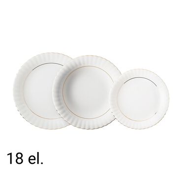 CHODZIEŻ_Zestaw obiadowy z porcelany na 6 osób Chodzież Iwona Złota Linia, 18 elementów, biały_1