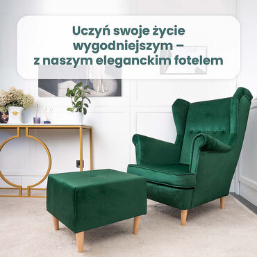 Fotel uszak z podnóżkiem Jane Royal, butelkowa zieleń