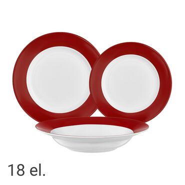 AMBITION_Zestaw obiadowy z porcelany na 6 osób Ambition Aura Red,18 elementów, czerwono-biały_1