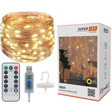 EXTRALINK_Kurtyna świetlna 3 x 3 m 300LED Extralink, pilot, ciepły biały_1